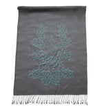 Blockchain Network Visualization Scarf, Turquoise on Charcoal Linen-Weave Pashmina, by Cyberoptix