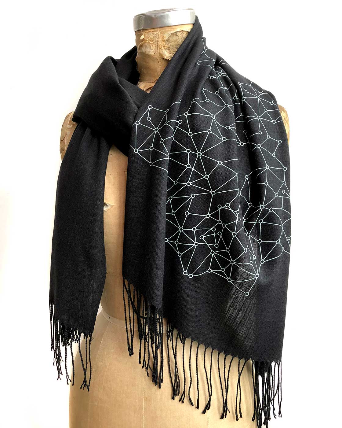 小物 bikkembergs scarf black blockchain_geometric_printed_f