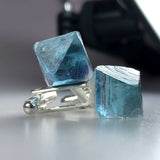 Blue Fluorite Octahedron Cufflinks, raw stone men's crystal cufflinks