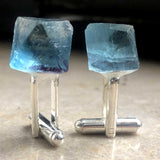 Blue Fluorite Octahedron Cufflinks, raw stone men's crystal cufflinks