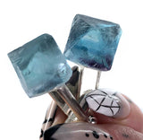 Blue Fluorite Octahedron Cufflinks, raw stone men's crystal cufflinks