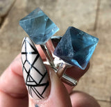 Blue Fluorite Octahedron Cufflinks, raw stone men's crystal cufflinks