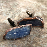 Blue Kyanite Electroformed Cufflinks, raw stone cuff links, Cyberoptix