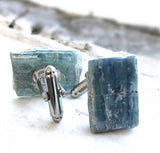 Blue Kyanite Blade Cufflinks, natural raw stone cufflinks