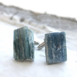 Blue Kyanite Cufflinks, natural raw stone cufflinks