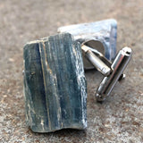 Blue Kyanite Blade Cufflinks, natural raw stone cufflinks, Cyberoptix