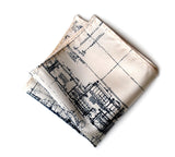 Blueprint pocket square. Navy print on cream.