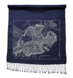 Vintage Boston Map Print Scarf, Ice on Navy Blue Pashmina, by Cyberoptix