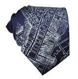 Boston Map Tie, Navy Blue 1814 Vintage Map Print Neckties. By Cyberoptix