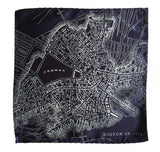 Boston Map Pocket Square. 1814 map vintage print, ice on navy blue, by Cyberoptix