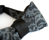 Black Lace Print Bow Tie, by Cyberoptix. Black pearl print on black.
