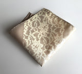  Boudoir Lace pocket square. Ivory cream print on champagne.