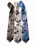 Anatomical Brain Necktie. Black on silver, white, periwinkle.