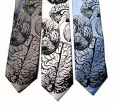 Cyberoptix Brain neckties. Black ink on silver, white, sky blue.