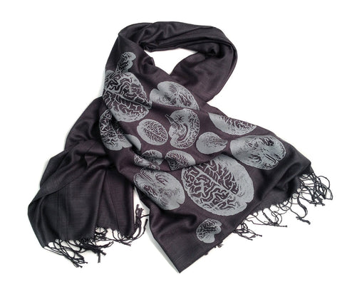 Anatomical Brain scarf. Brainstorming linen-weave pashmina