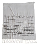 Brainwaves Sleep Science Print Scarf, Black on Silver linen-weave pashmina, by Cyberoptix