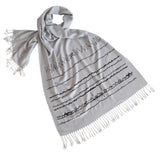 Brainwaves Print Scarf, Black on Silver linen-weave pashmina, by Cyberoptix