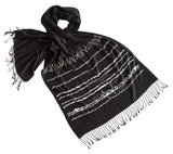 Brainwaves Print Scarf, White on Black linen-weave pashmina, by Cyberoptix