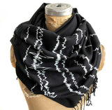 Brain Waves Print Scarf, White on Black linen-weave pashmina, by Cyberoptix