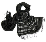 Brain Waves Print Scarf, White on Black linen-weave pashmina, by Cyberoptix