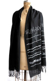 Brain Waves Print Scarf, White on Black linen-weave pashmina, by Cyberoptix