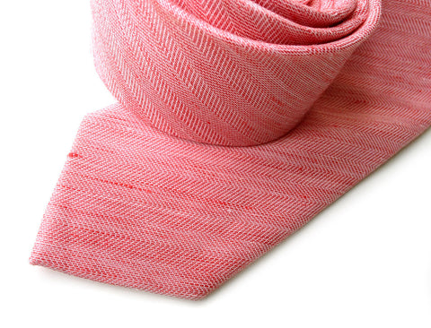 Coral Pink Linen Necktie. Solid color tie, Brush Park