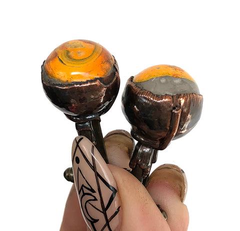 Bumblebee Jasper Cufflinks, electroformed copper