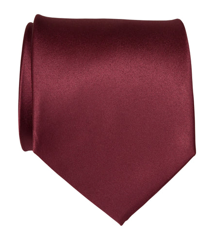 Burgundy Necktie. Solid Color Dark Red Satin Finish Tie, No Print