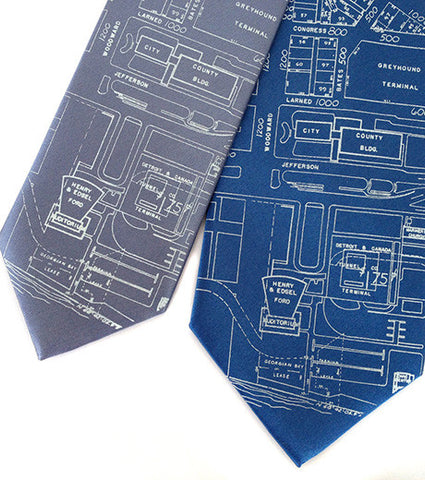 Detroit Map Necktie, Campus Martius Silk Tie