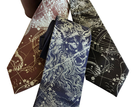 Capricorn Necktie, Zodiac Constellation Print Tie