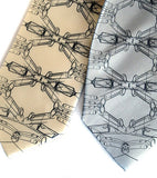 Mustang Argyle Neckties. Black pearl on cream, silver