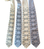 Mustang print ties. Black pearl on cream, silver narrow and standard