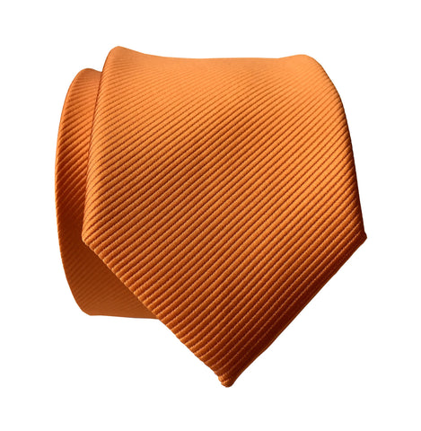 Carrot Orange Necktie. Solid Color Fine-Stripe Tie, No Print
