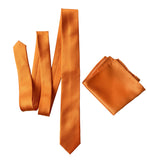 Carrot orange solid color necktie and pocket square. Fine stripe woven tie, by Cyberoptix