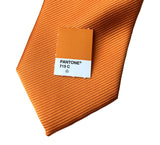 Pantone orange solid color necktie. Fine stripe woven tie, by Cyberoptix