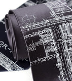 Charcoal blueprint necktie