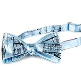  Navy ink on a sky blue bow tie.