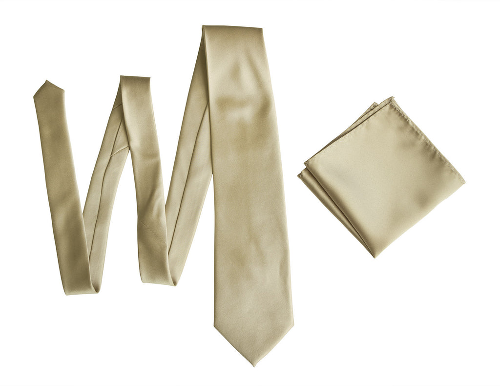 Champagne Necktie. Light Tan Solid Color Satin Finish Tie