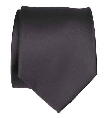 Charcoal Necktie. Solid Color Dark Grey Satin Finish Tie, No Print