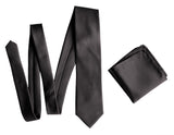 Charcoal tie with hanky. Solid dark grey men's necktie set for weddings. Cyberoptix