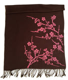 Cherry Blossom Scarf. Floral print linen-weave pashmina, by Cyberoptix. Fuchsia and espresso brown.