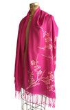 Magenta Cherry Blossom wrap. Floral print linen-weave pashmina, by Cyberoptix.