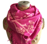 Cherry Blossom Scarf. Floral print linen-weave pashmina, by Cyberoptix. Pink on magenta