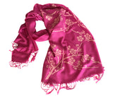 Magenta Cherry Blossom Scarf. Floral print linen-weave pashmina, by Cyberoptix.