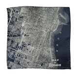 Vintage Chicago Map Pocket Square. Platinum on Navy City Map Print, by Cyberoptix