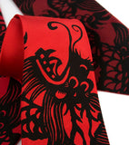 Chinese Dragon Necktie. Black on crimson, red, burgundy