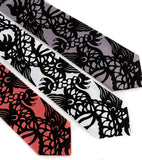 Chinese Dragon Necktie. Black on dark salmon, white, silver