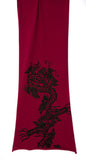 Black ink on raspberry red pima scarf.