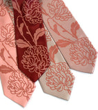 Chrysanthemum Necktie, Floral Print Tie by Cyberoptix. Dark salmon on peach, burgundy and salmon.