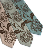 Chrysanthemum Necktie, Floral Print Tie by Cyberoptix. Chocolate on champagne, seafoam, mint microfiber